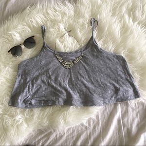 Adjustable grey spaghetti strap crop top